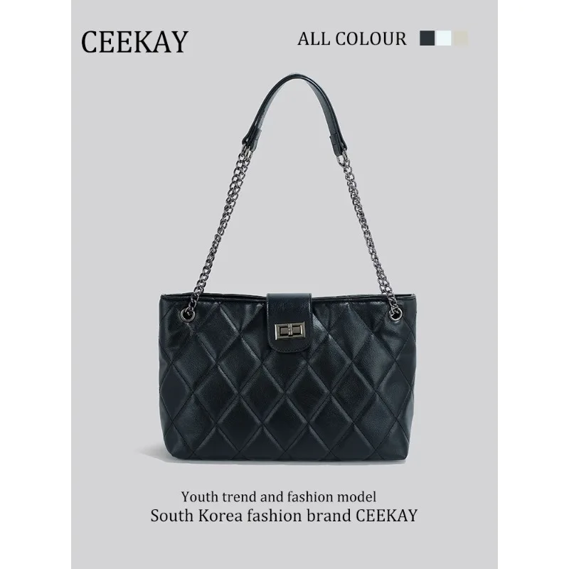 

CEEKAY 2026 New Quilted Tote Bag, Luxury Shoulder Bag with Chain Strap & Turn Lock, Elegant Large Capacity Handbag for Women