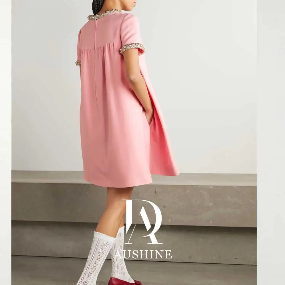 Aushine-vestido de noche de cumpleaños personalizado, largo hasta el tobillo, manga corta, vestidos elegantes de fiesta de boda para mujer árabe 2024