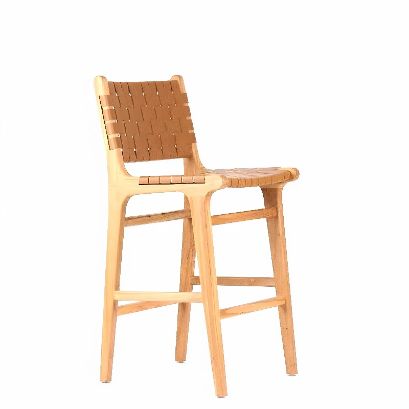 Nordic Style Solid Wood High Stool Bar Height Pub Chair Rattan Dining Seat for Cafe Airbnb Modern Backrest for Small Spaces