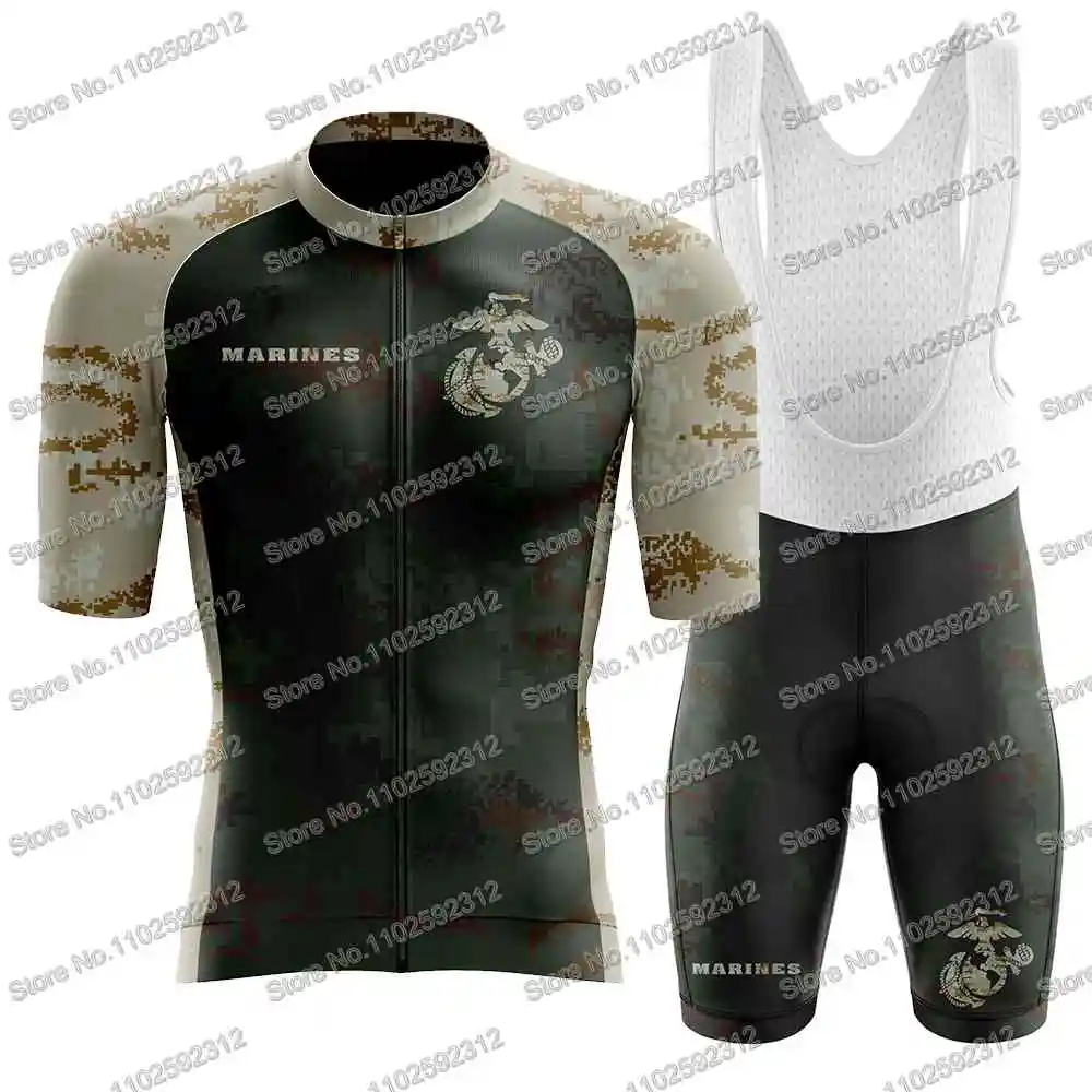 US Marines Team Cycling Jersey Mens Set Short Sleeve Light Camo Bicycle Clothing Summer Road Bike Shirt Suit Bicycle BibShorts