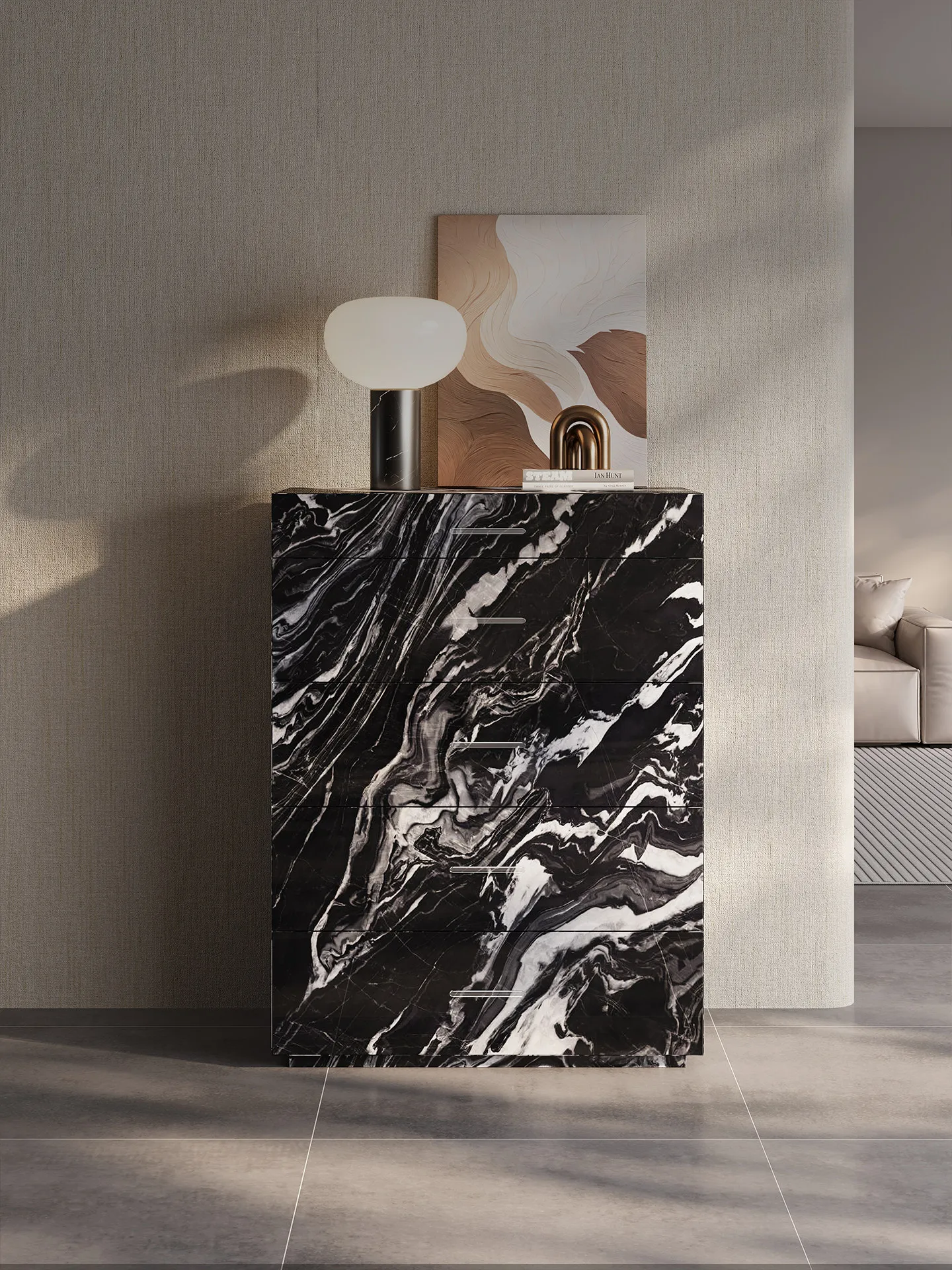 Four Seasons Pink Luxury Stone Dresser Bedroom Wall-Side Storage Cabinet Stands Out for Its Beautiful Chest of Drawers