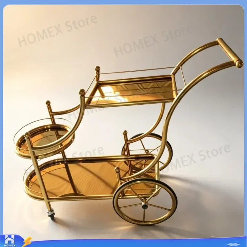 Luxury 3 Tier Wine Cart Metal Serving Trolley European Style Rolling Bar Cart Kitchen Food Storage Rack Home Furniture