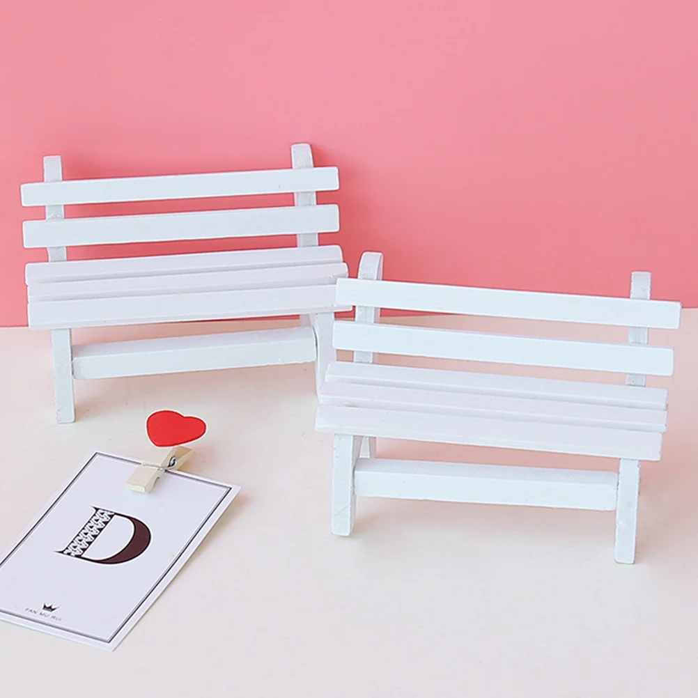 

2pcs Miniature Wooden Bench White Lightweight Decorative Garden Chair For Home Desk Display Landscape Ornament Porch Mini House