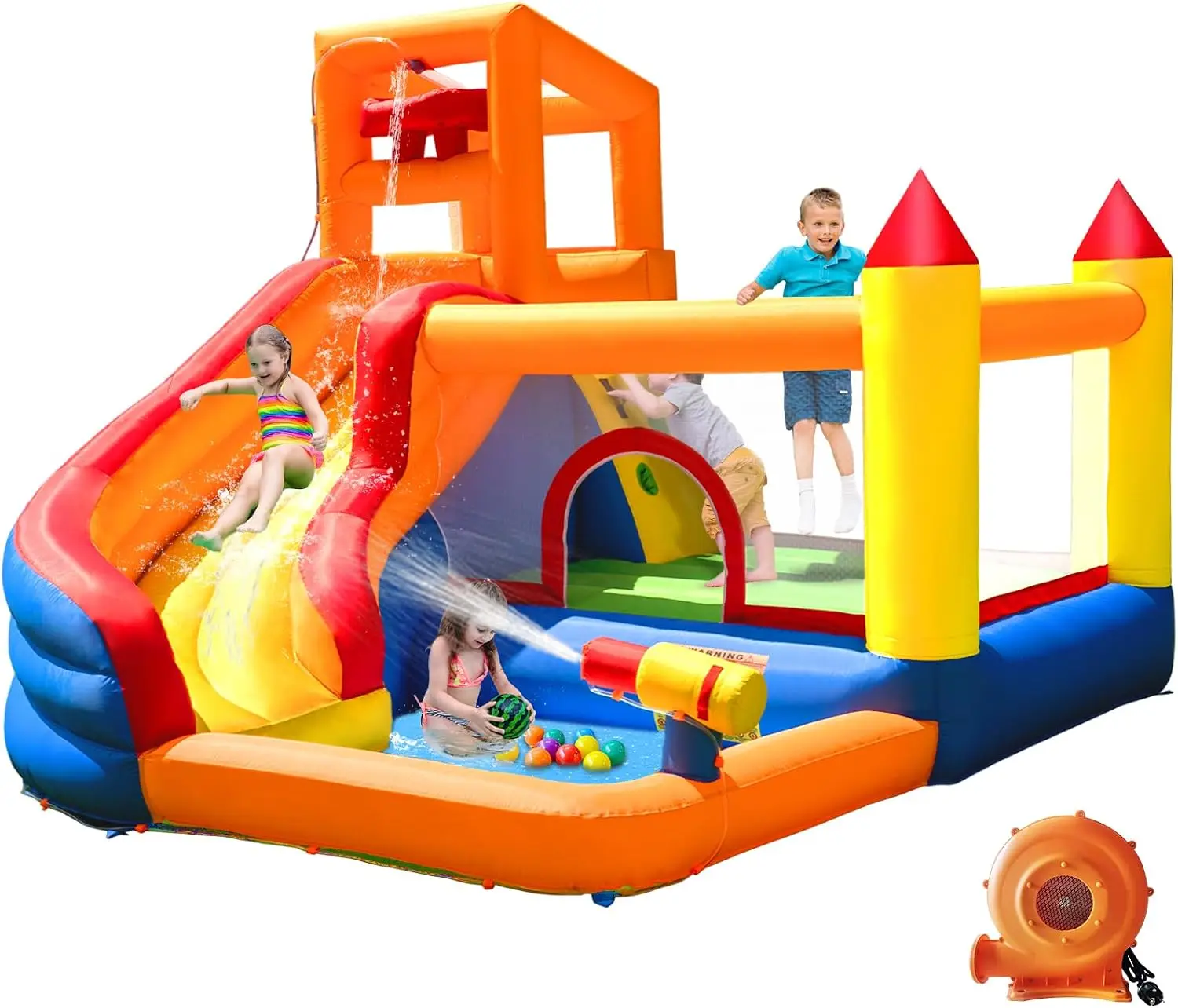 HuaKastro Inflatable Water Slide Bounce House for Kids with Pool, 5-in-1 Indoor/Outdoor Blow Up Play Center for Climbing, Slidin