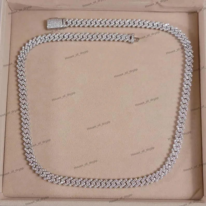 Silver Iced Out Miami Cuban Necklace Silver Luxury Street Style Chain Silver Trendy Party Wear Necklace Silver，