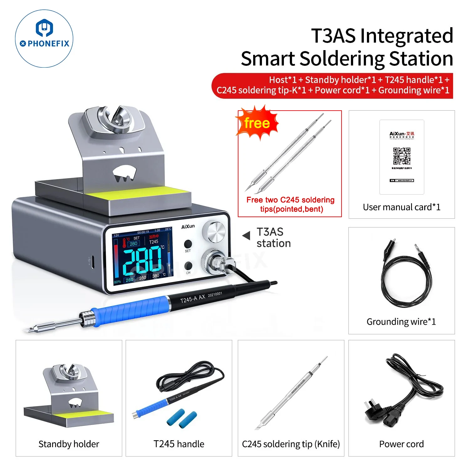 Aixun T3BS T3AS Stazione di saldatura intelligente portatile C210 C245 Micro saldatura Tavolo da tavolo per saldatura PCB del telefono cellulare