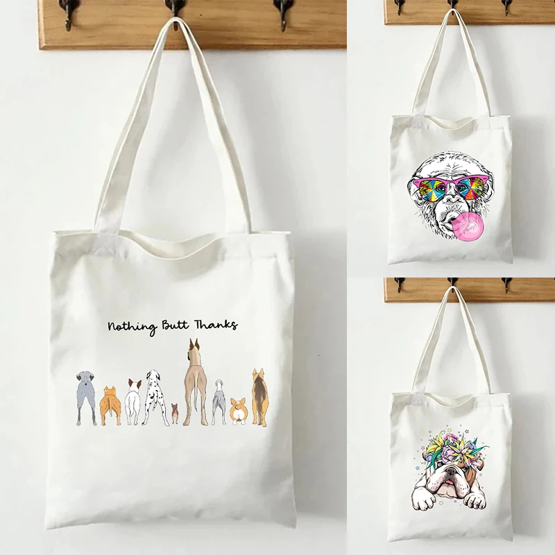 Funny Dog Thank You Tote Bag Cute Giraffe Animal Canvas Shoulder Bags Large Capacity Travel Handbag Eco-friendly Shopping Bag