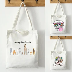 Funny Dog Thank You Tote Bag Cute Giraffe Animal Canvas Shoulder Bags Large Capacity Travel Handbag Eco-friendly Shopping Bag