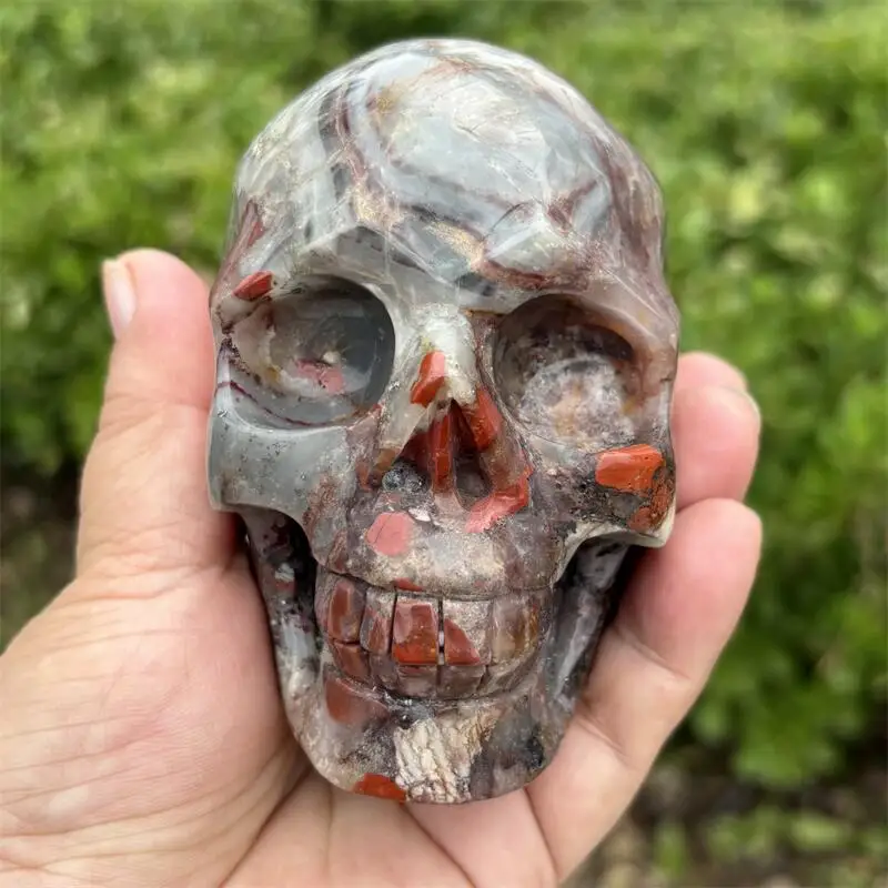 Natural Blood Stone Skull Carving Sculpture Healing Gemstone Crystal Crafts Home Decoration Ornament 1PCS