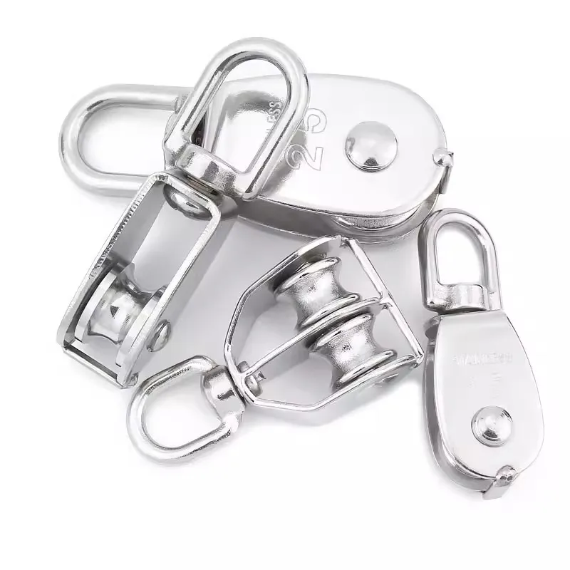 1 Pcs 304 Stainless Steel Double/Single Sheave Pulley Block with Swivel Hook for Lifting Crane