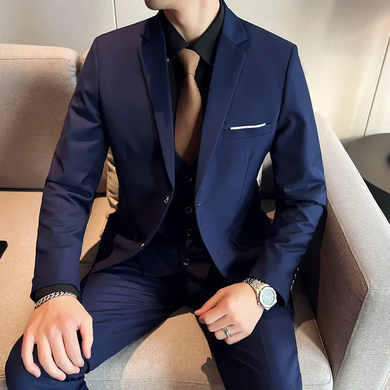 

LIBIELIY High Quality Fashion Business Casual (suit + Vest + Trousers) British Style European And American Wedding Dress Three-p