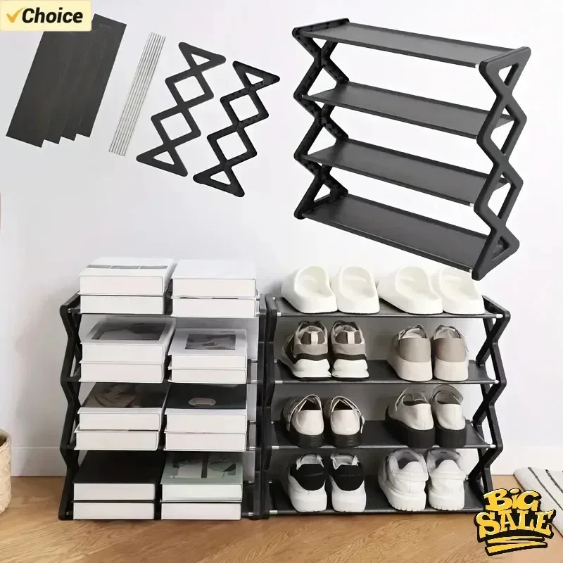 Easy to assemble household storage rack entrance living room simple shoe storage rack 4 layers X-shaped space saving shoe rack