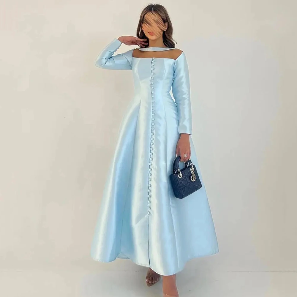 

Customized Yipeisha Saudi Arabia Satin Evening Dresses Square Collar Prom Dresses A-Line Buttons Ankle-Length Formal Occasion Pa