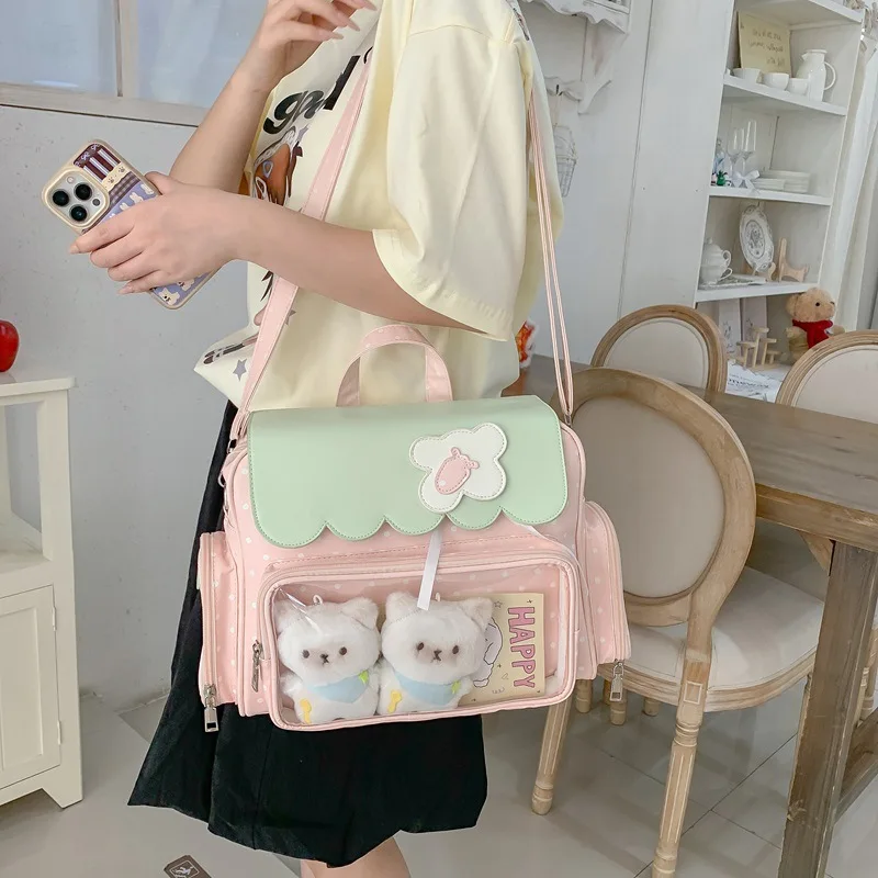 

New Women's Large Capacity Backpack Commuting Cute One-Shoulder Crossbody Bag Preppy Style Sweet and Exquisite Ulzzang Ita Bag