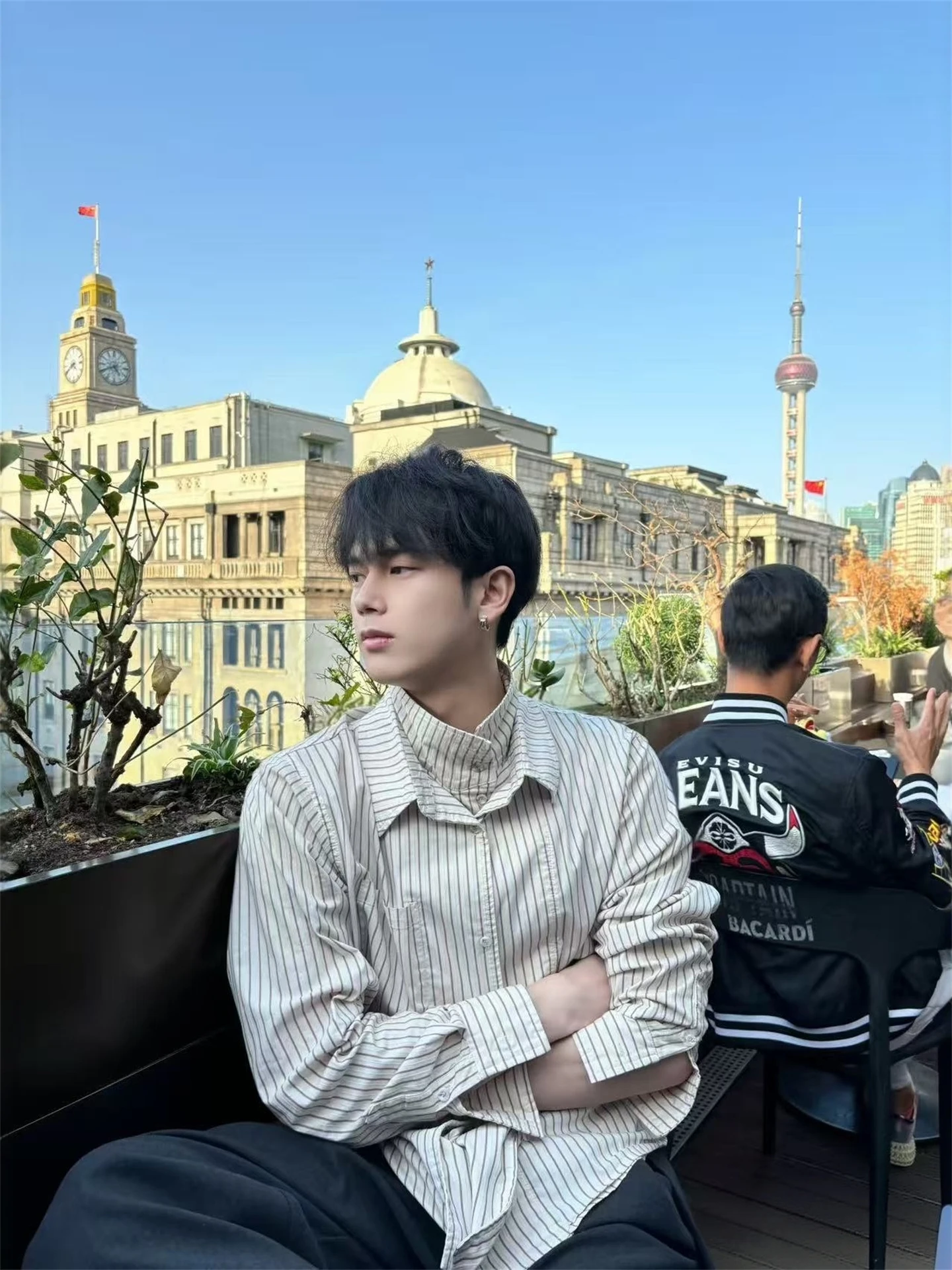 Casual Striped Double Collar Long Sleeve Men's Shirt Autumn College Style Commute High Intelligence Sensation Fake Two-Piece ...