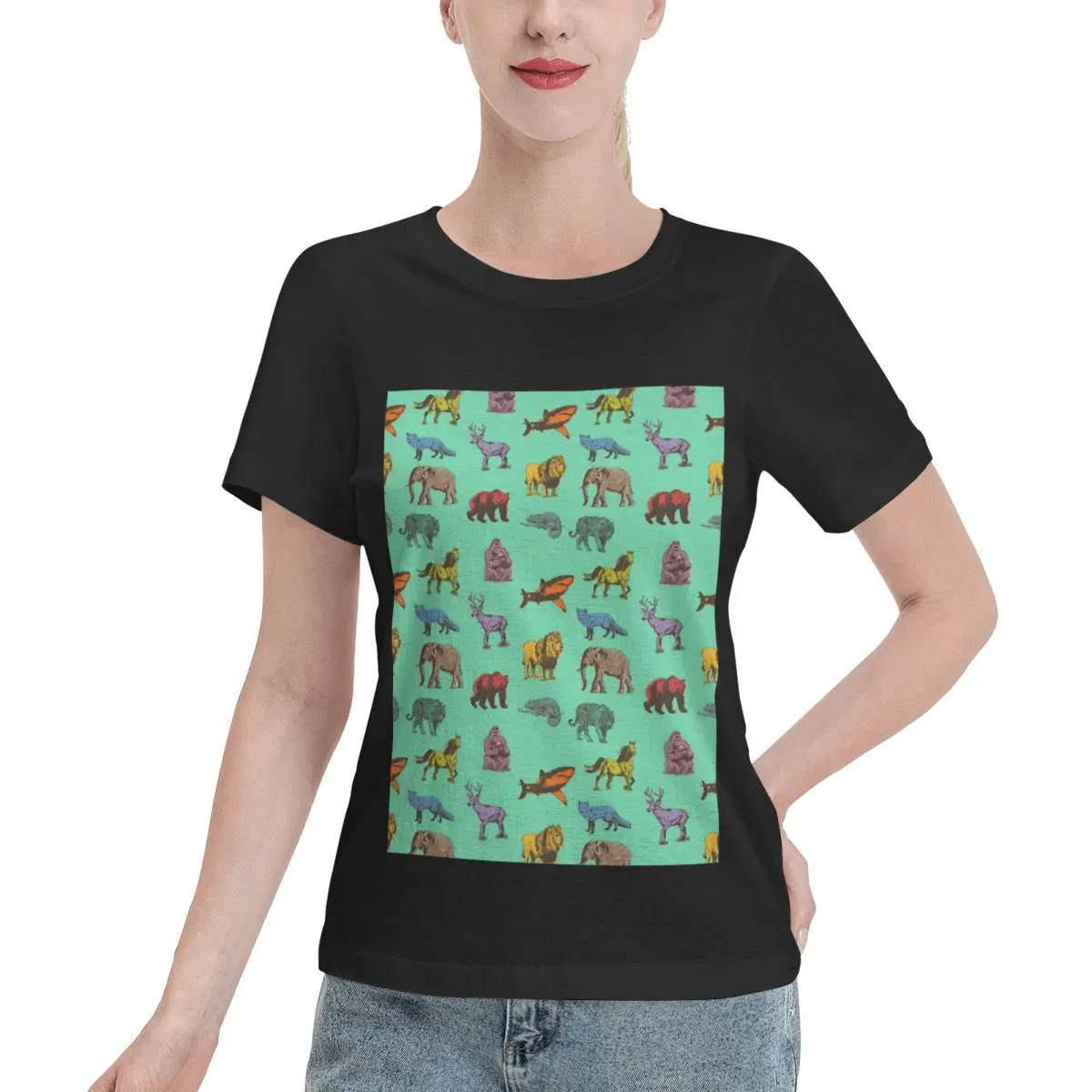 Must Have Animals Seamless Repeating Pattern Women's T-shirt French Style Home Casual Tee