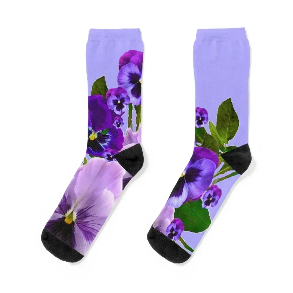 

TOUCH OF SPRING PINK- PURPLE PANSY FLOWERS Socks Antiskid soccer warm winter custom sports compression Socks Woman Men's