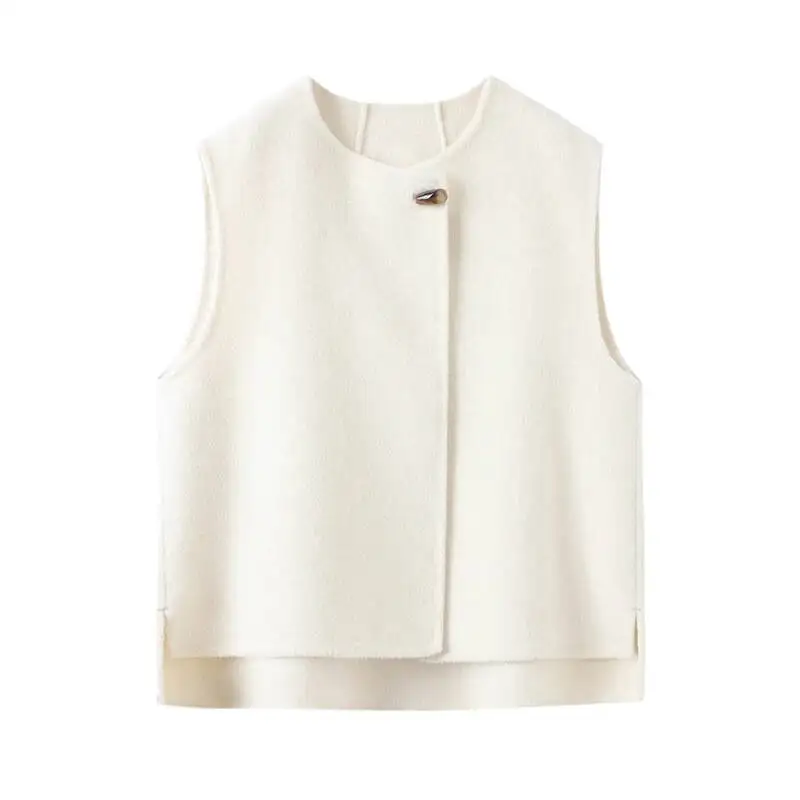 

New Winter Short Women's White Vests O Neck Wool Solid Coats Fashion British Woolen Tank Coat For Women H1643003