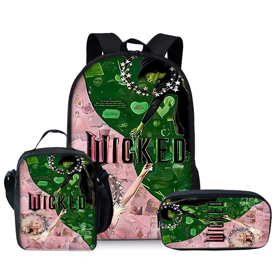 Wicked Witch Three Piece Set Backpacks for Boy and Girls Best Gifts 2D Flat Cartoon School Bag for Children