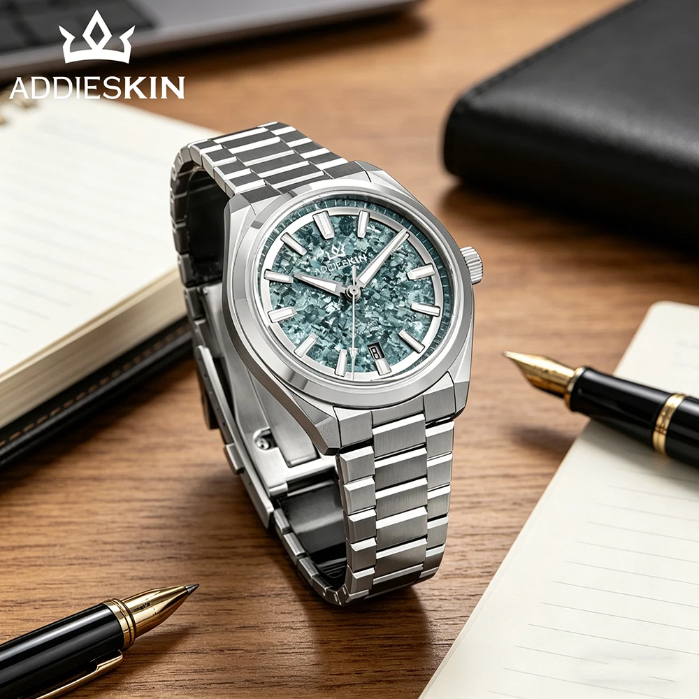ADDIESKIN K006 Light Green Crystallized Titanium Men's Automatic Watch Ice Crack Dial Sapphire Crystal Miyota 9015 BGW9 Luminous
