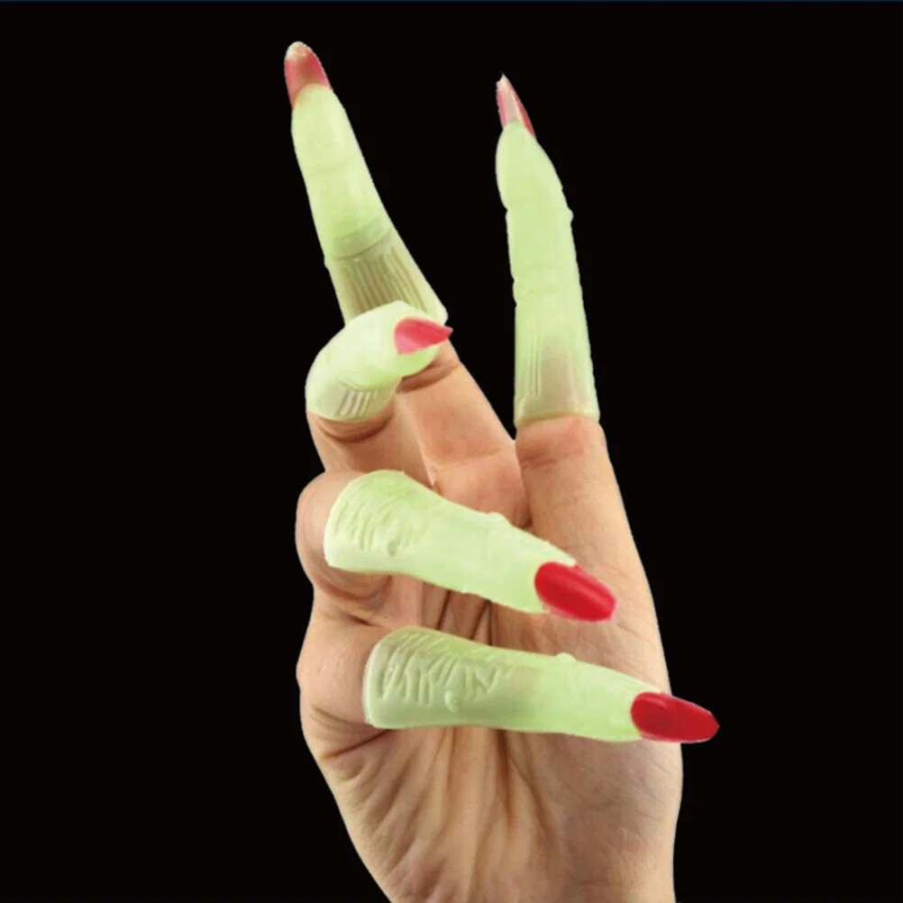 

20 Pcs Halloween Scary Prop Witch Nails Fake Party Luminous Fingers Spooky False