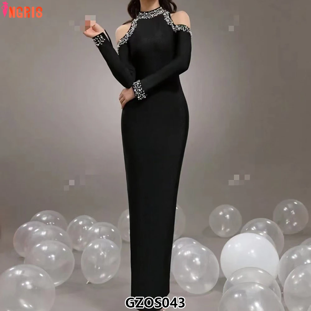 

2025 New Prom Party Birthday Dress Women's Sexy Deep V Diamond Feather Suspenders Strap Dress-GZOS043