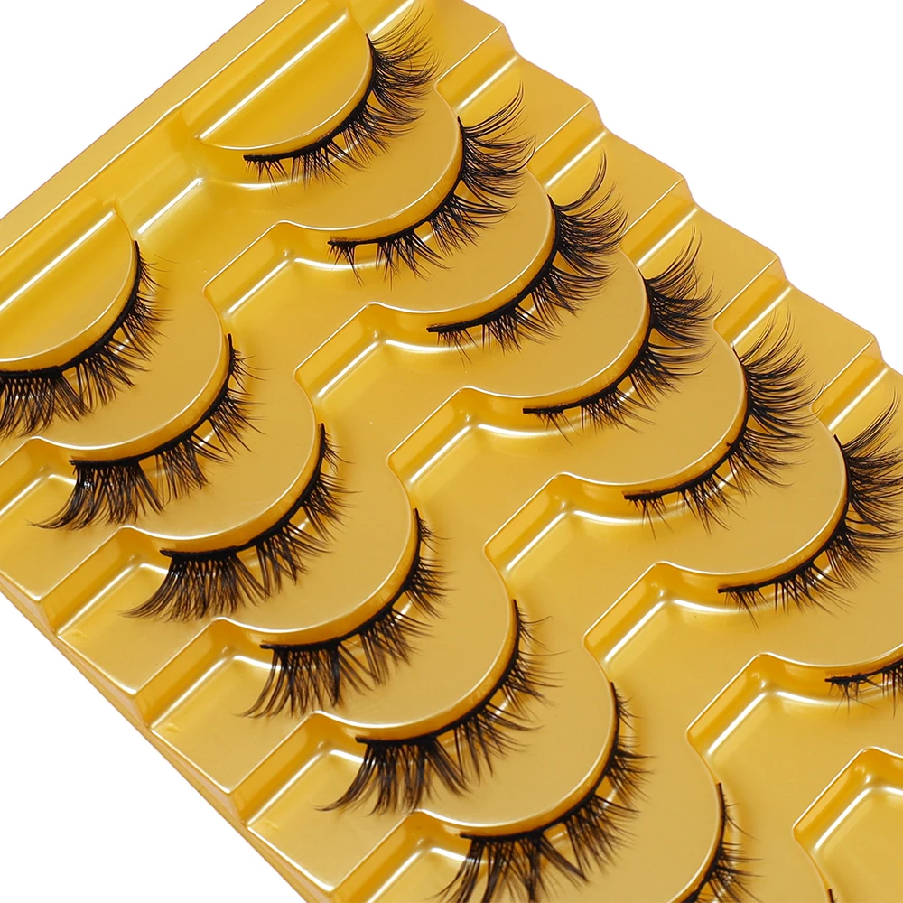 装着しやすいコットン糸ステムキャットアイつけまつげ10ペア、厚さ0.05mm、再利用可能、Dカール、長さ10～12mm