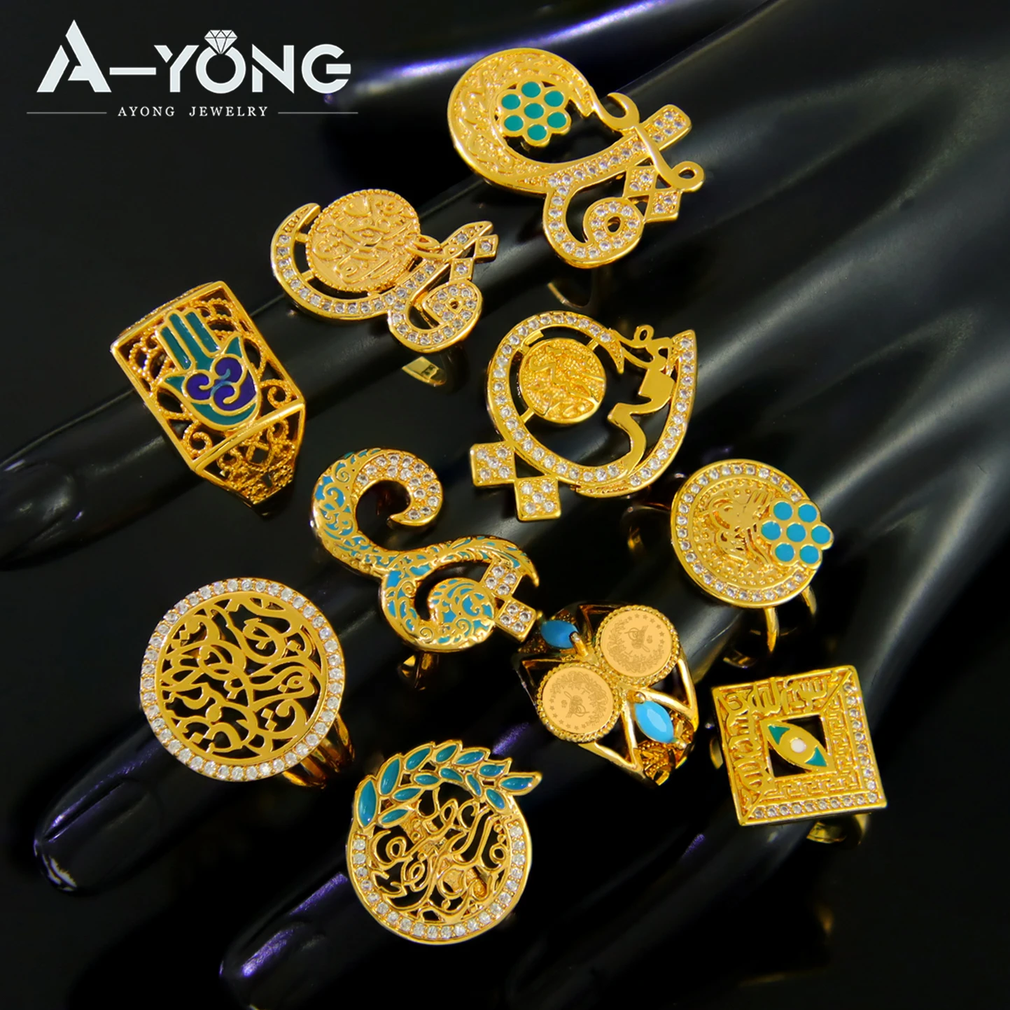 Dubai Gold Farbe Paare Ring 21k vergoldet italienische islamische exquisite Zirkonia Ring äthiopische Frauen tägliche Party Schmuck Geschenke