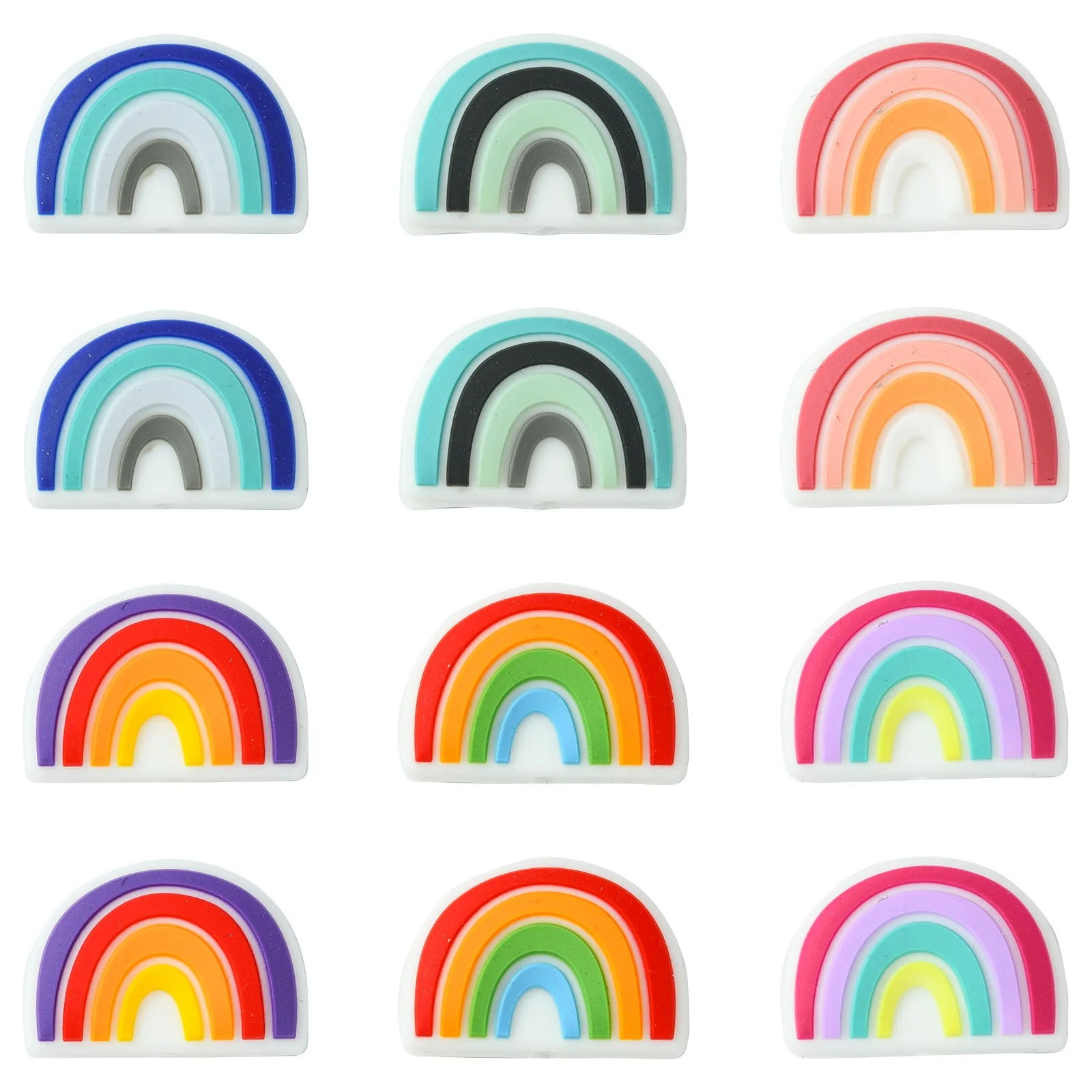 Pandahall 12Pcs 6 Colors Silicone Rainbow Beads Half Round Rainbow Silicone Loose Beads for Necklace Bracelet Keychain Making