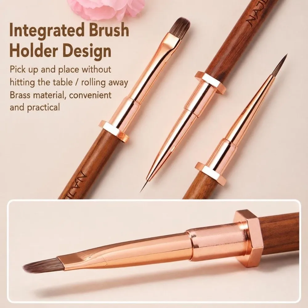 New Sandalwood Handle Nail Art Brushes Portable Pen Rack Design Nail Design Pen Drawing Tool Nail Salon
