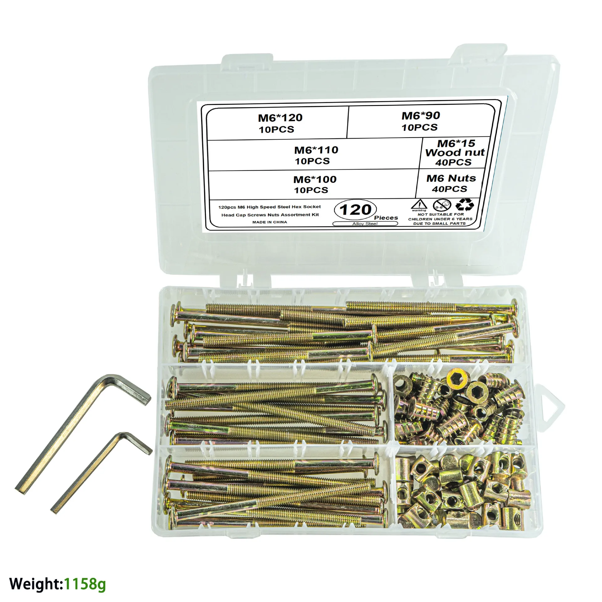 165pcs color zinc inverted hexagonal screws with embedded nuts M6 set wooden frame/bed/wardrobe/office desk