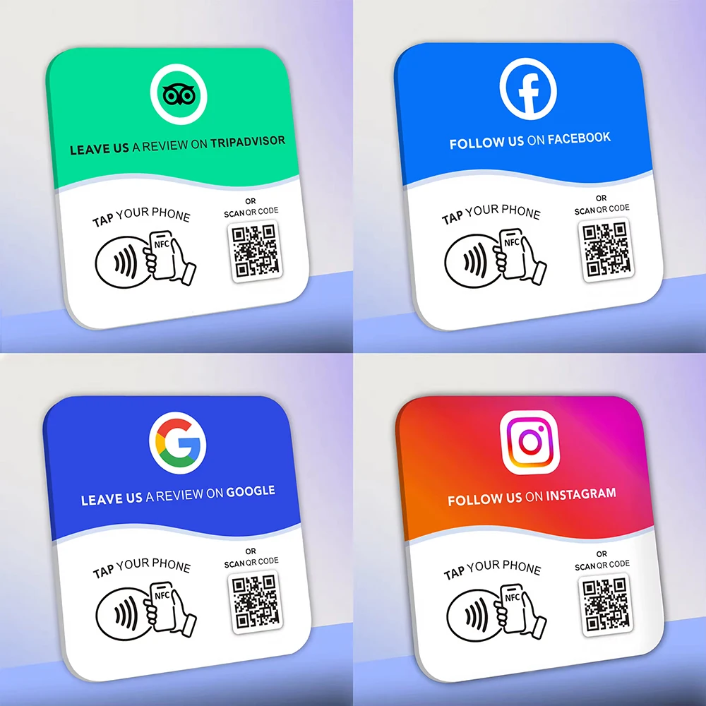 Custom Acrylic QR Code Sign Follow US on Instagram NFC Tap Social Media Sign Google Review Facebook Card Business Display Plates