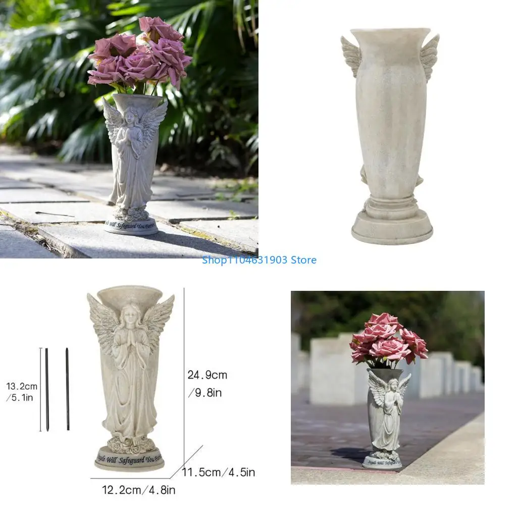 

Художественные смолы Ангел Скульптура Серьезные Вазы Наружные Декорации Для Патио Балконов