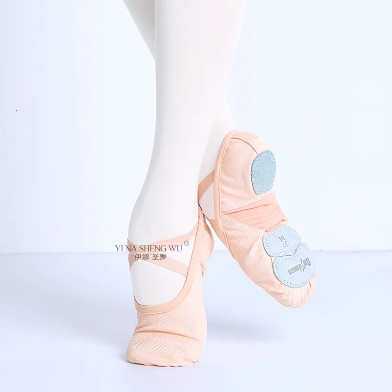 Sapatos de balé profissional macio três sola dividida dança do ventre feminino meninas bailarina sapatos de dança estiramento tecido malha splice