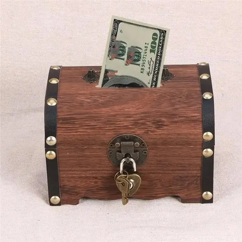 【سعر السعر!】صندوق الكنز مع قفل صندوق توفير على الطراز العتيق، حقيبة تخزين منظم للبنك الخنزير لديكورات المنزل #2