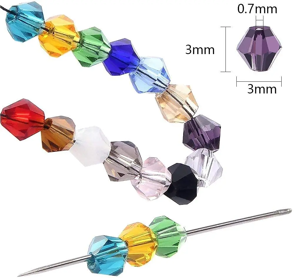 15Colors 3mm Faceted Bicone Crystal Glass Beaded for Jewelry Making Faceted Beads with Elastic Cord for DIY Bracelets Accessory