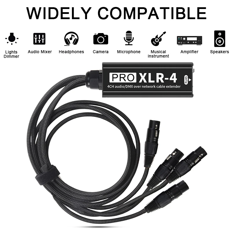 4CH XLR RJ45 Network Extender PRO XLR-4 Audio DMX Transmission with 4 Ports for Professional Audio DMX512 Lights
