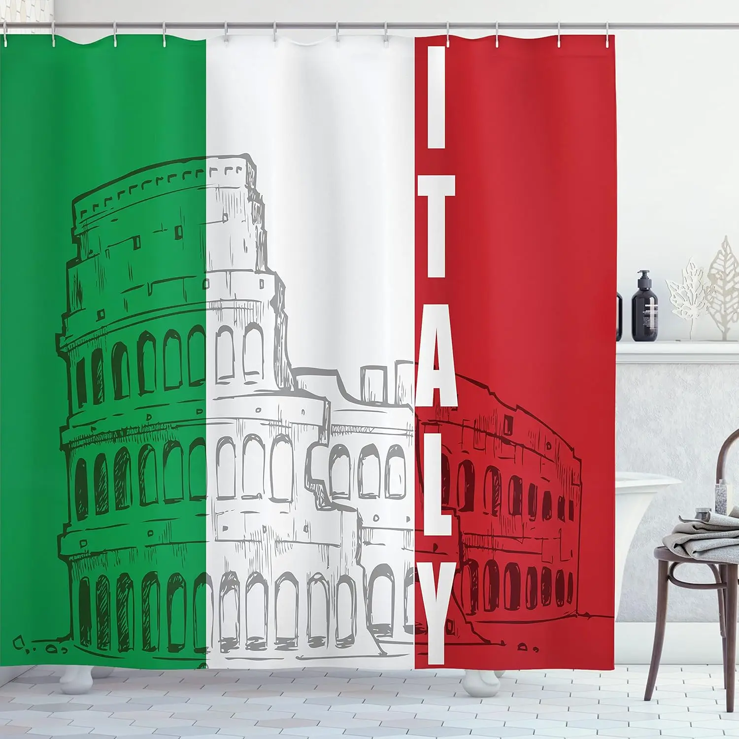

Italy Flag Shower Curtain Colosseum Design Italian Theme Decor National Pride Bathroom Linen180x230