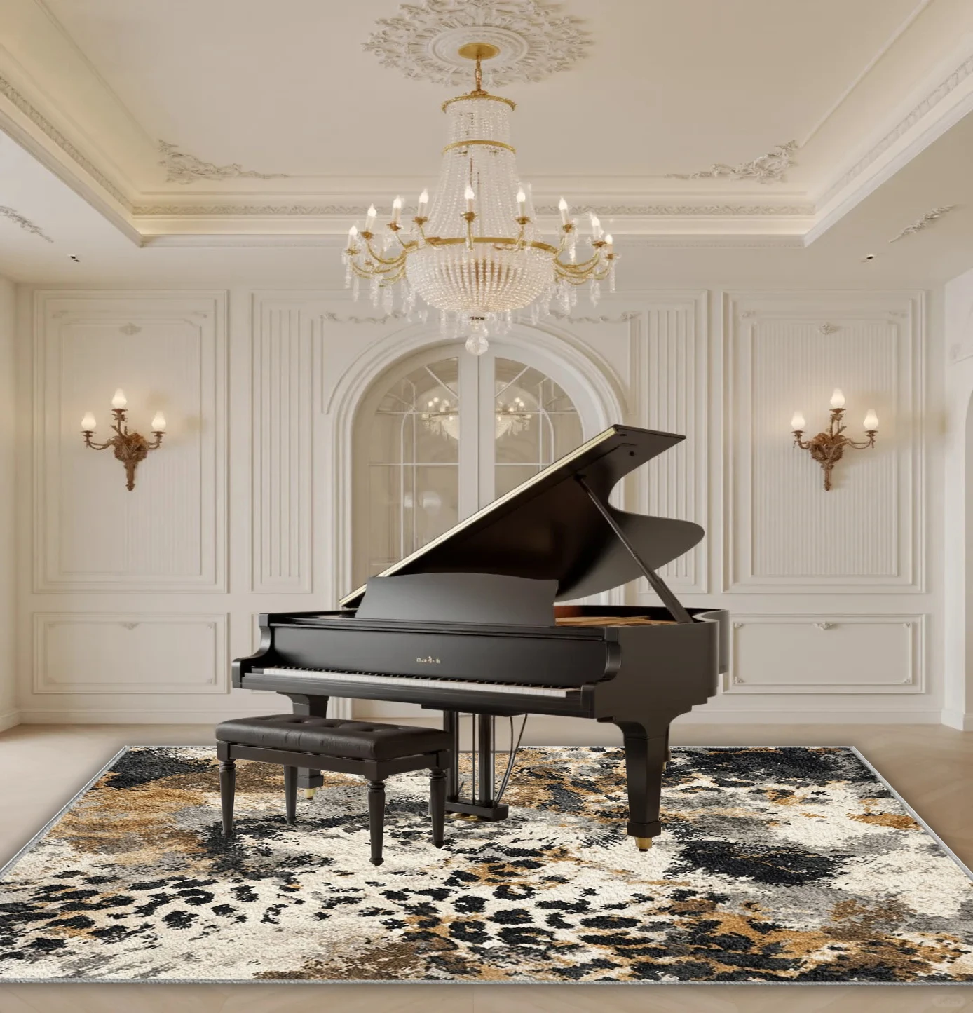 Leopard Print Carpet Black Brown Gray Animal Pattern Non-Slip Carpet Floor Mat Suitable for Living Room Bedroom Home Decoration