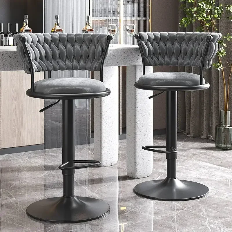 Bar Stool High Stool Can Be Raised and Lowered Light Luxury Backrest High Stool Rotating Iron Kitchen Home Bar Stools