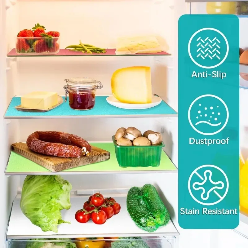 4pcs Refrigerator Liner Refrigerator Glass Shelf Cabinet Drawer Cover Pad Waterproof and Oil-proof Washable Non-sticky Liner