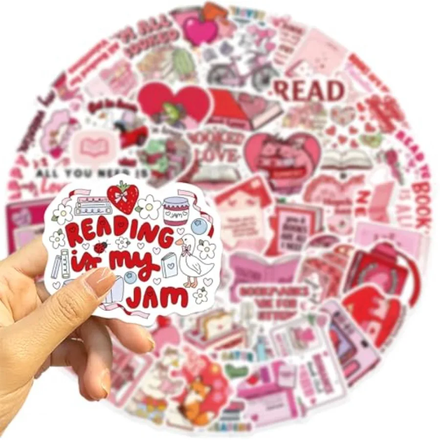 Valentine's Day stickers: waterproof pink glitter vinyl decals for books, phones; romantic gift for girls, kids, teens, adults - view 5