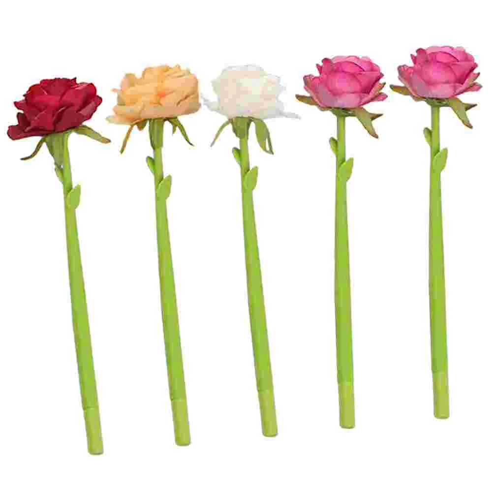 5 Pcs Rose Ballpoint Pen Flower Writing Pens Funny Shaped Ink Students Stationery Gift Sign Portable Artificial