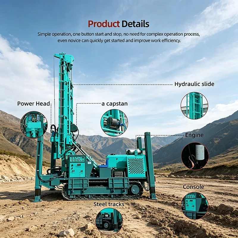 Crawler Pneumatic Water Well Drilling Rig 200m Heavy Duty Rock Boring Machine For Extreme Geological Conditions And Mining