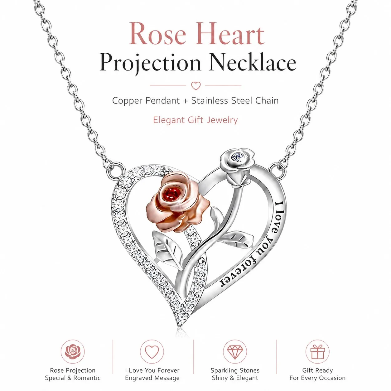 Heart Romantic Pendant Necklace For Women Stainless Steel Chain Mother Birthday Valentine Christmas Luxury Gifts Jewelry
