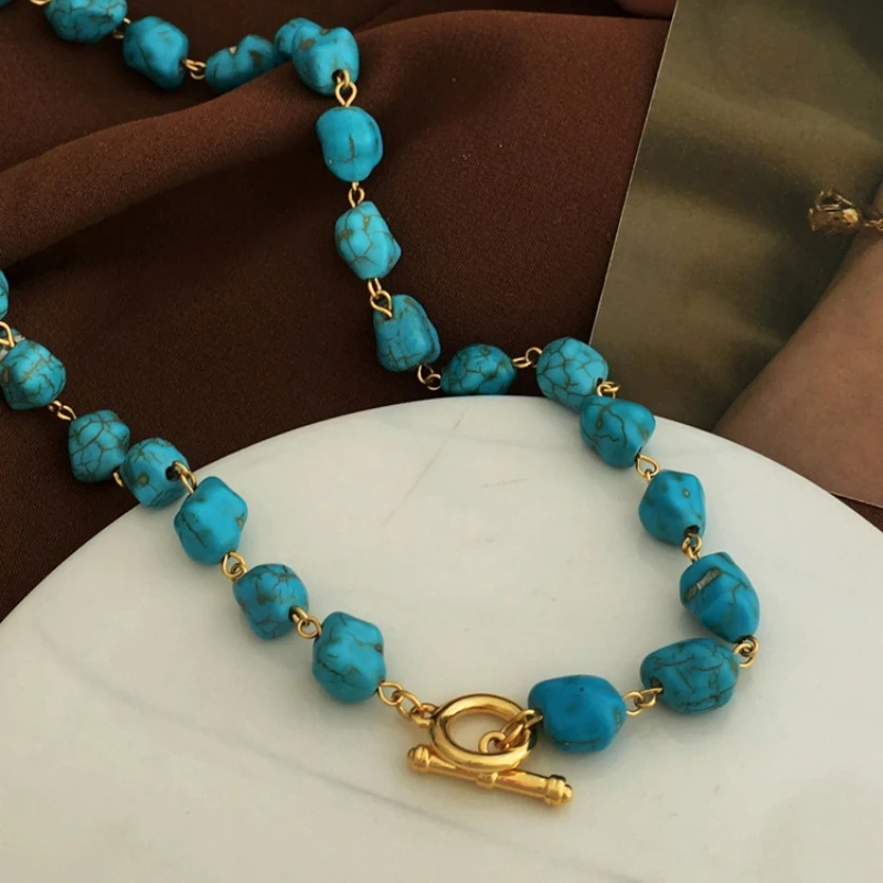 

Statement New Retro Irregular Pattern Stone Chain Necklace Fashion Trendy Classic Necklace Internet Celebrity OT Clavicle Chain