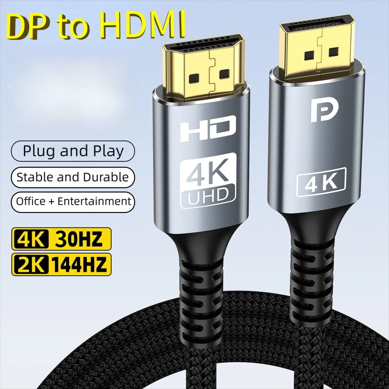 DisplayPort to HDMI Compatible Cable 4K 30Hz DP to HD Adapter Display Port Video Audio For PC Laptops TV Box Projector PS4