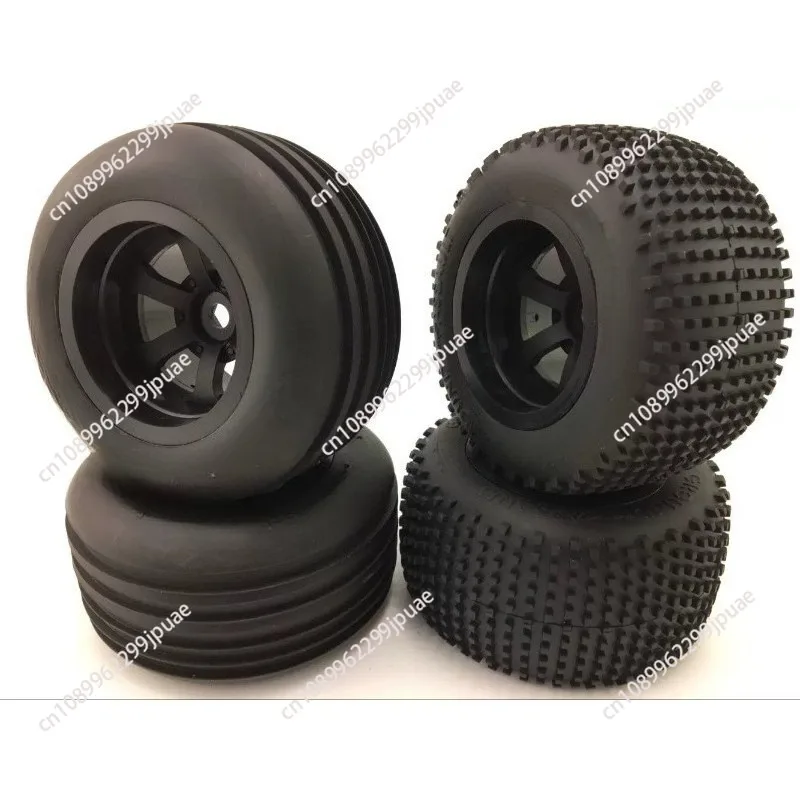 1/10 Scale Short Course Truck Silver Black Wheel Tire Set 4PCS RC Racing Off-Road Vehicle Replacement Rim Tyre Accessory
