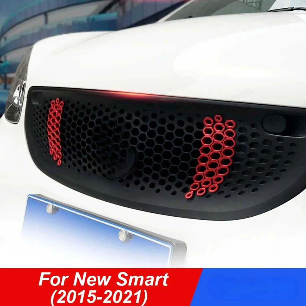 

2 шт., наклейка на решетку средней сетки автомобиля, украшение, внешняя сетка, сотовая модификация для новых Smart Fortwo Forfour 453, автомобильные аксессуары