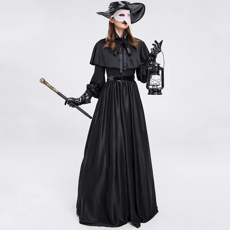 

Женский маскарадный костюм на Хэллоуин, наряд доктора со шляпой, маска в виде птичьего рта, длинная юбка, идеально подходит для косплея и выступлений на сцене...